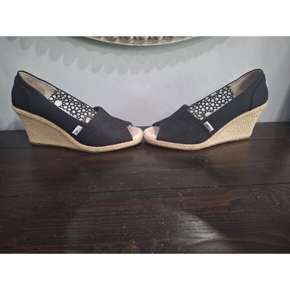 EUC Toms Calypso Black Peep Toe Espadrille Hemp Wedge/Sz. 9 - Picture 4 of 9